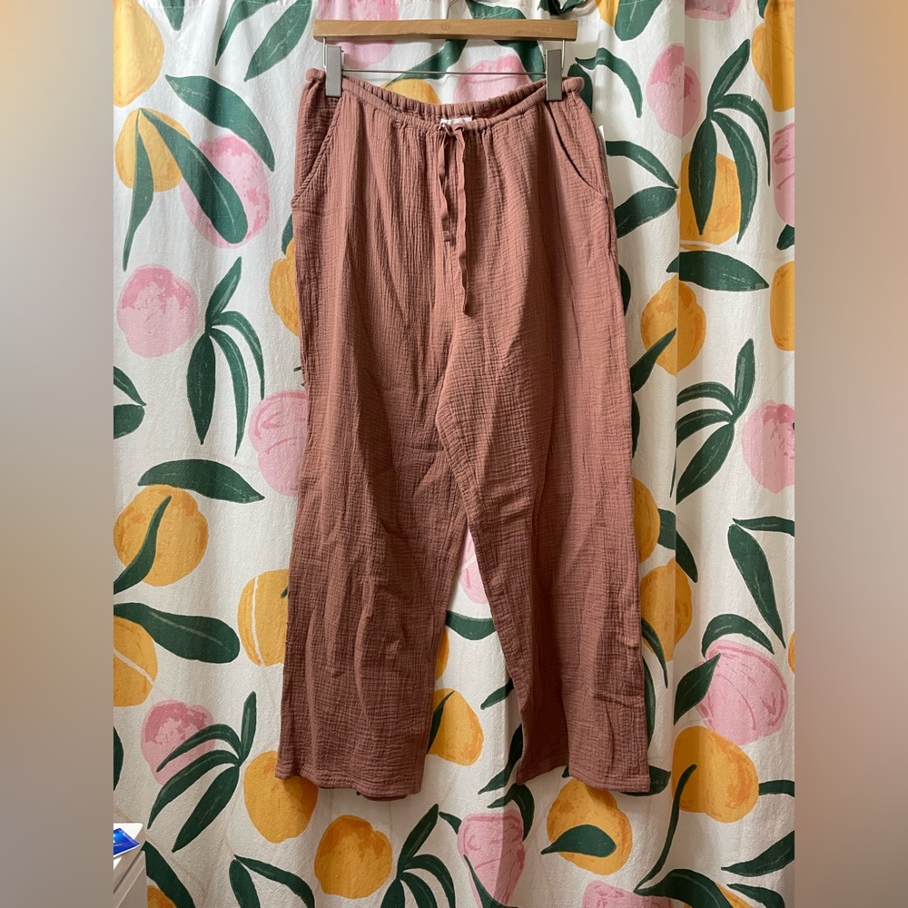 Relaxed Cotton Gauze Drawstring Pants - Rust